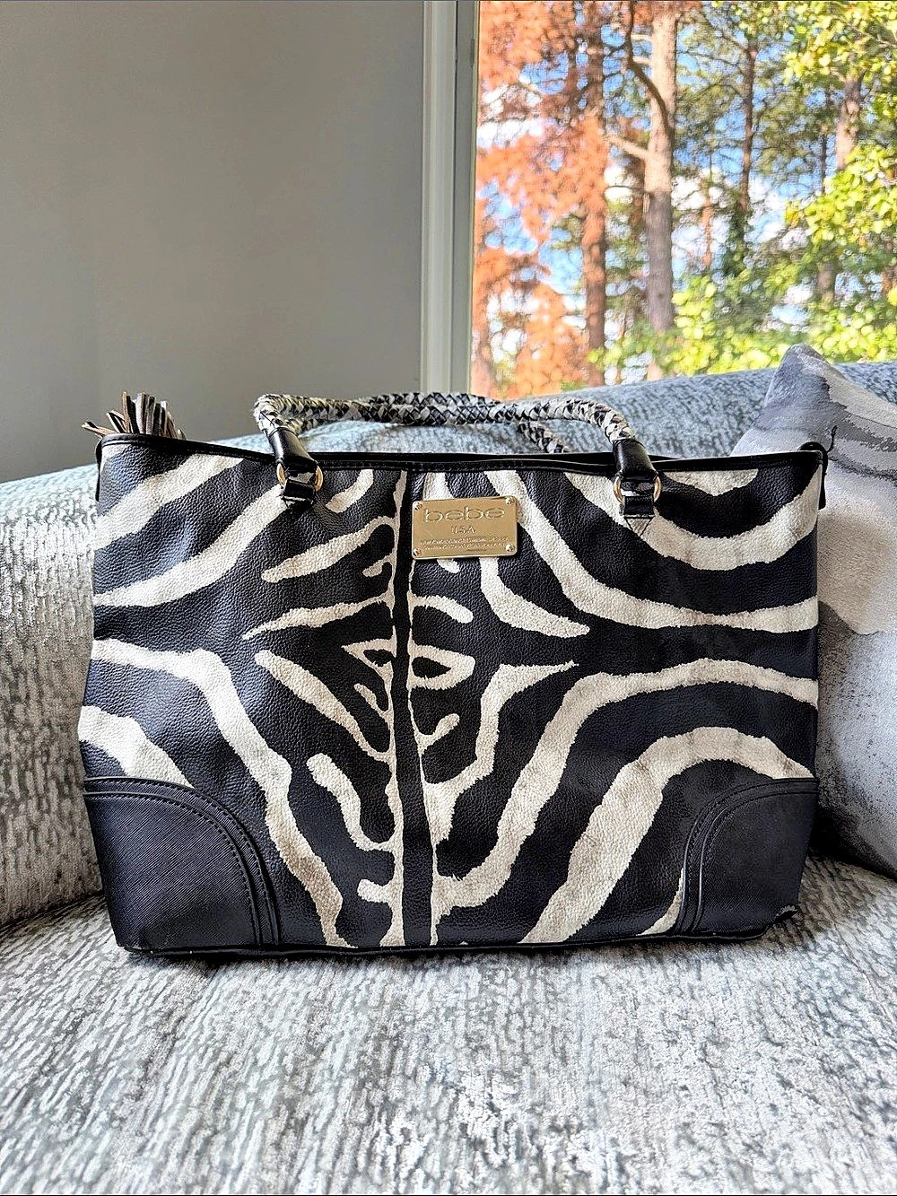 bebe Zebra Print Tote in Black & White